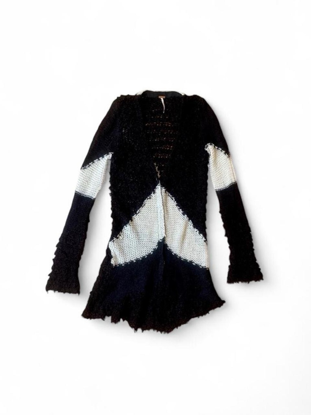 Free People Black and White Geometric Textured Duster Sweater Small
